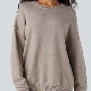 Halara Round Neck Dropped Shoulder Long Sleeve Casual Sweater